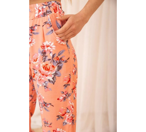 Літні бавовняні штани, з квітковим принтом, колір Персиковий, 172R65-1