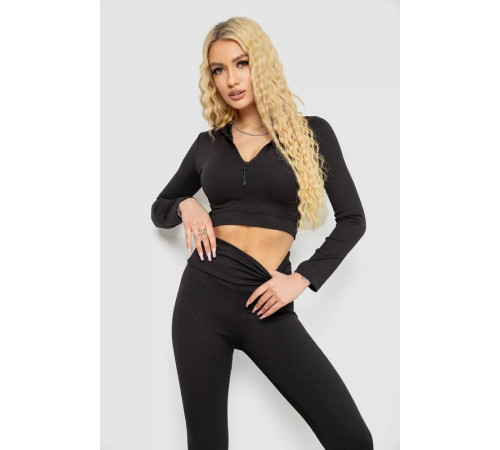 Костюм женский в рубчик, цвет черный, 221R3320