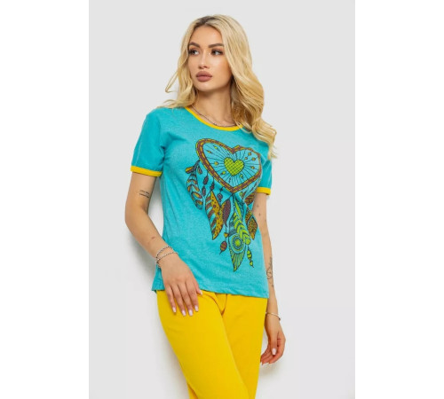 Пижама женская с принтом, цвет бирюзовый, 243R30014.