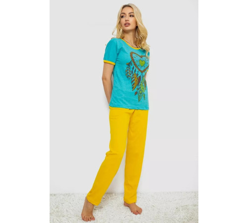 Пижама женская с принтом, цвет бирюзовый, 243R30014.