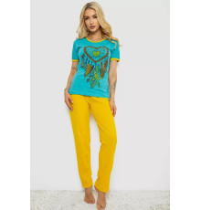 Пижама женская с принтом, цвет бирюзовый, 243R30014.