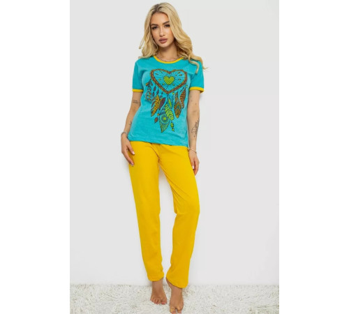 Пижама женская с принтом, цвет бирюзовый, 243R30014.