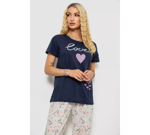 Женская пижама с принтом, цвет синий, 243R6401