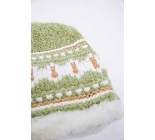 Дитяча шапка, зелено-білого кольору з узором, 167R7781