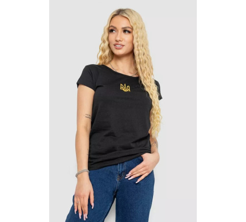 Футболка жіноча з вишитим тризубом, колір чорний, 244R2213-2
