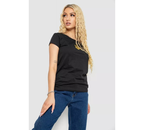 Футболка жіноча з вишитим тризубом, колір чорний, 244R2213-2