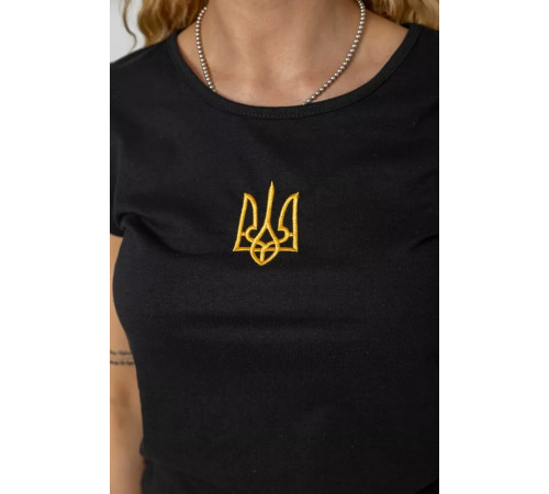 Футболка жіноча з вишитим тризубом, колір чорний, 244R2213-2