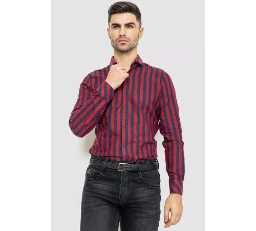 Сорочка чоловіча в смужку байкова, колір бордово-синій, 214R61-95-001