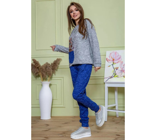 Женский костюм брюки + кофта, серо-синего цвета, 172R1211-2