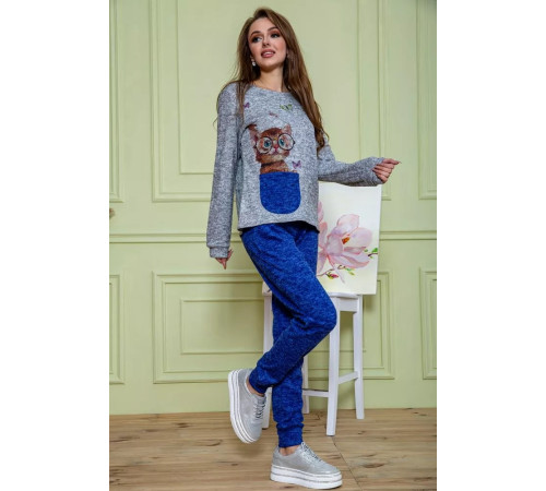 Женский костюм брюки + кофта, серо-синего цвета, 172R1211-2