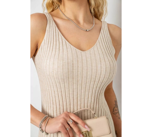 Сукня в'язана однотонна, колір бежевий, 244R1795