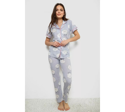 Жіноча піжама з принтом, колір блакитний, 243R7116