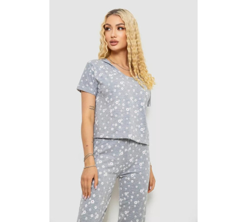 Женская пижама с принтом, цвет серый, 243RK2042