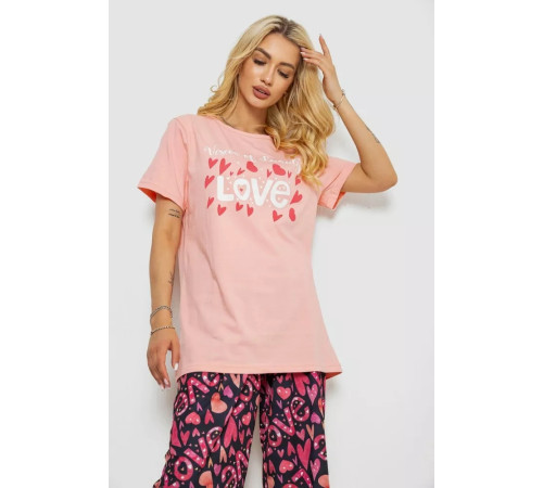 Піжама жіноча з принтом, колір персиковий, 243R10388