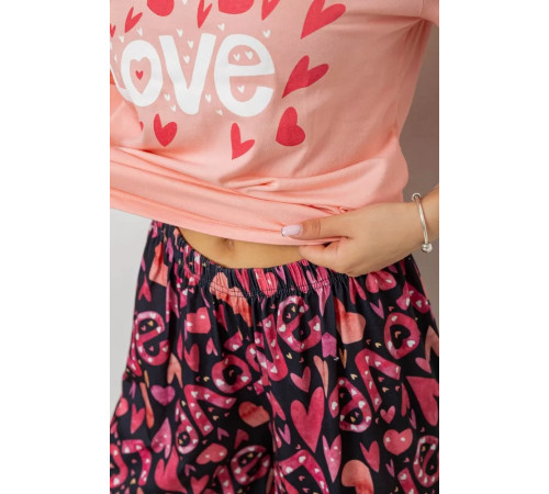 Піжама жіноча з принтом, колір персиковий, 243R10388