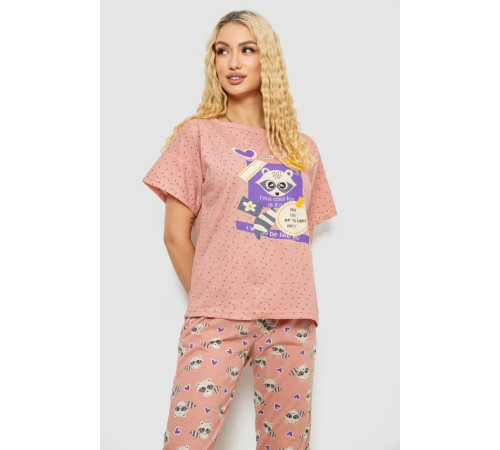 Піжама жіноча з принтом, колір пудровий, 243R15249