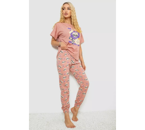 Піжама жіноча з принтом, колір пудровий, 243R15249
