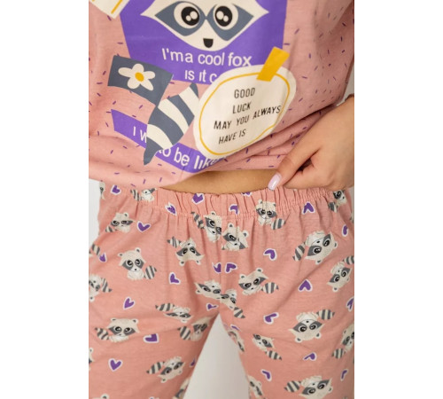 Піжама жіноча з принтом, колір пудровий, 243R15249