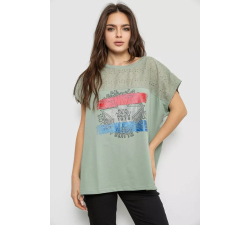 Женская футболка с принтом, цвет оливковый, 244RW532