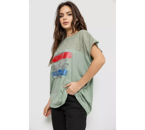 Женская футболка с принтом, цвет оливковый, 244RW532