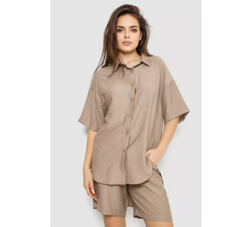 Костюм женский однотонный, цвет темно-бежевый, 119R0038-1.