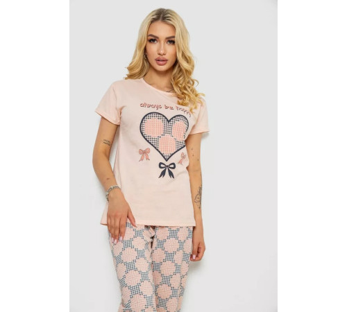 Пижама женская с принтом, цвет персиковый, 243R3454.