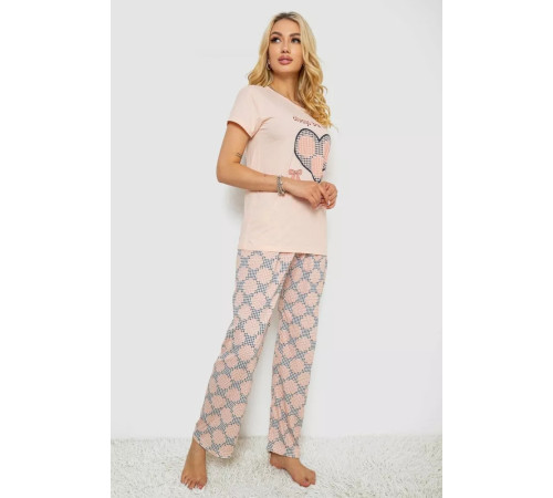 Пижама женская с принтом, цвет персиковый, 243R3454.