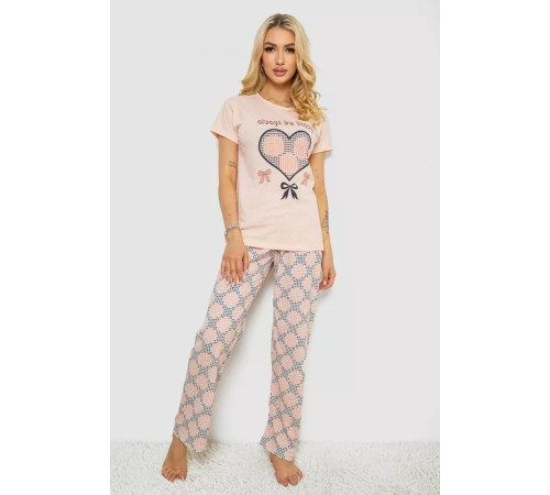 Пижама женская с принтом, цвет персиковый, 243R3454.