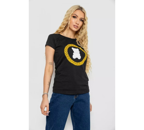 Футболка жіноча з принтом, колір чорний, 244R2216