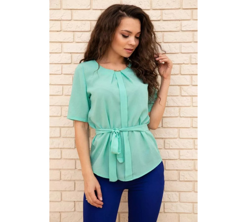 Летняя шифоновая блузка, с короткими рукавами и пояском, цвет Ментоловый, 172R22