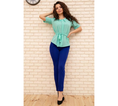 Летняя шифоновая блузка, с короткими рукавами и пояском, цвет Ментоловый, 172R22