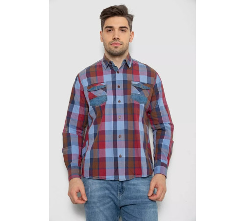 Рубашка мужская в клетку, цвет джинс, 214R0746