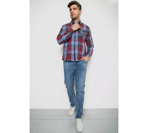 Рубашка мужская в клетку, цвет джинс, 214R0746