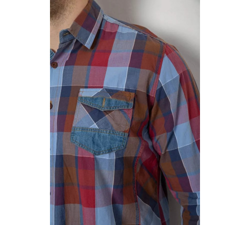 Рубашка мужская в клетку, цвет джинс, 214R0746