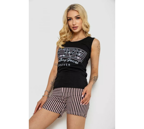 Піжама жіноча з принтом, колір чорний, 243R0143