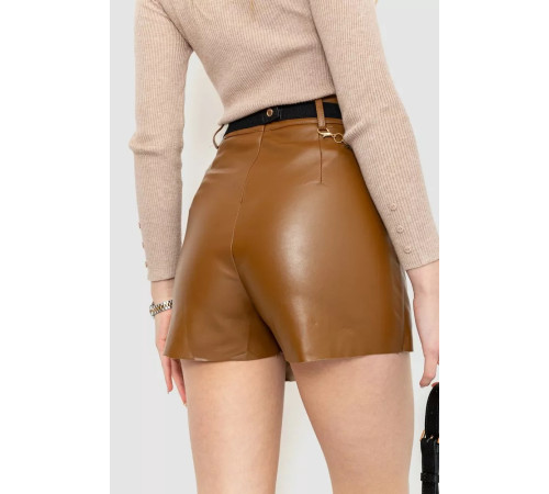 Шорты женские из экокожи 186R52326, цвет Коричневый