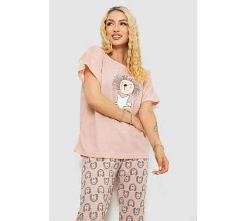 Пижама женская с принтом, цвет пудровый, 243R15468.