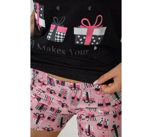 Піжама жіноча з принтом, колір чорний, 243R24520