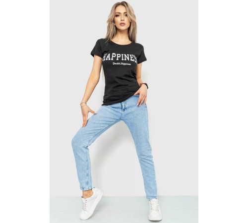 Футболка жіноча з принтом, колір чорний, 221R3063