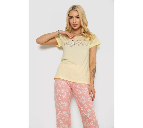 Піжама жіноча з принтом, колір жовтий, 243R7073