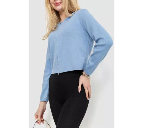 Женская кофта на молнии с капюшоном, цвет голубой, 244R008