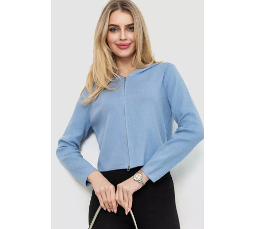 Женская кофта на молнии с капюшоном, цвет голубой, 244R008