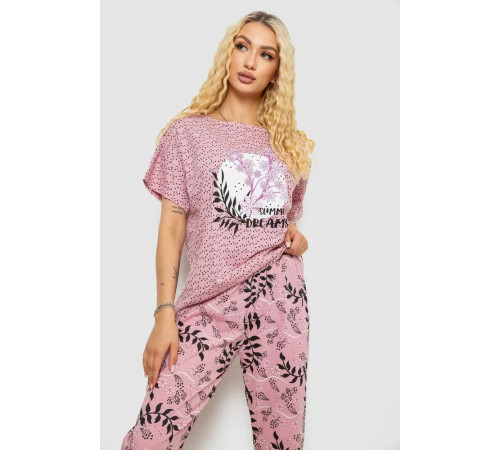 Піжама жіноча з принтом, колір пудровий, 243R15480