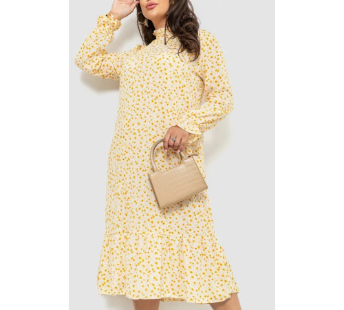 Платье шифоновое с принтом, цвет молочно-горчичный, 204R201-1.