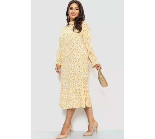 Платье шифоновое с принтом, цвет молочно-горчичный, 204R201-1.