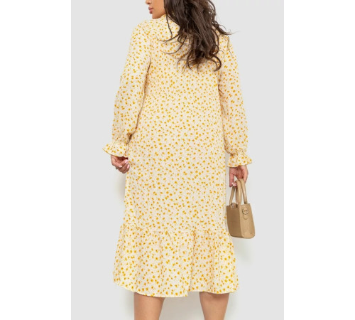 Платье шифоновое с принтом, цвет молочно-горчичный, 204R201-1.