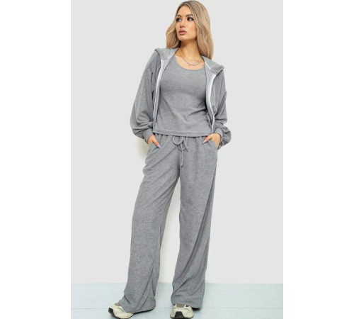 Спорт костюм женский махровый тройка, цвет серый, 102R5250