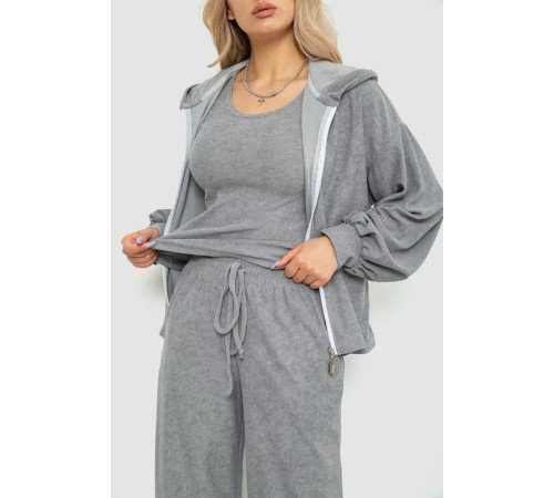 Спорт костюм женский махровый тройка, цвет серый, 102R5250