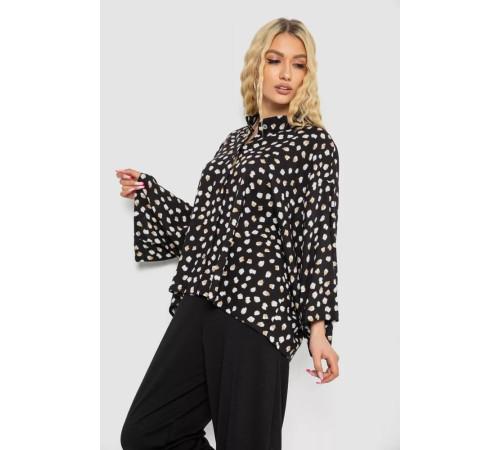 Рубашка женская свободного кроя с принтом, цвет черный, 102R5228-1.