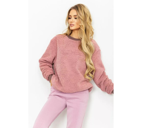 Свитшот женский меховой Тедди, цвет пудровый, 102R5204